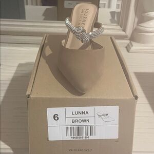 Journee Collection Women's Tan Mules with Rhinestone Accent